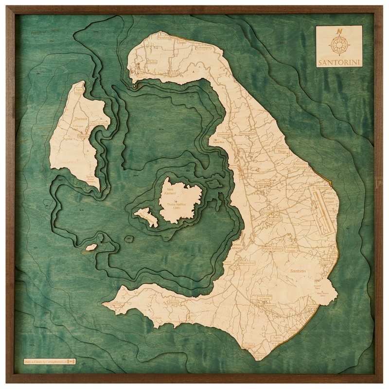SANTORINI - 3D wooden wall map - version L