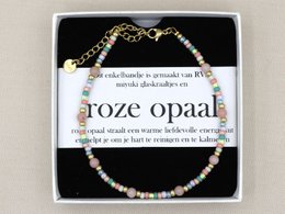 Enkelbandje roze opaal, zilver of goud rvs