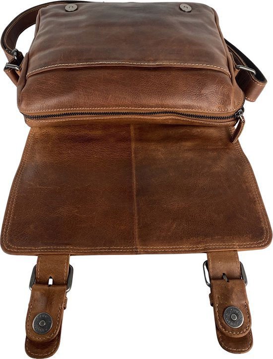 Damer skuldertaske - cognac læder messenger taske / crossbody taske