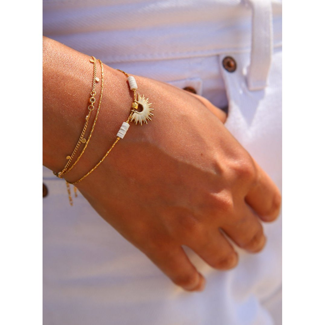 Pulsera Litha, sol caqui, oro, oro mate y lentejuelas