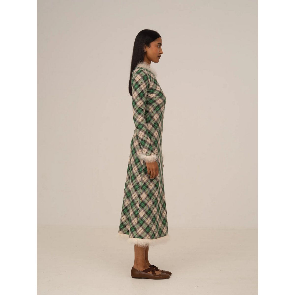 Clover Midi-Kleid mit grünem Karomuster