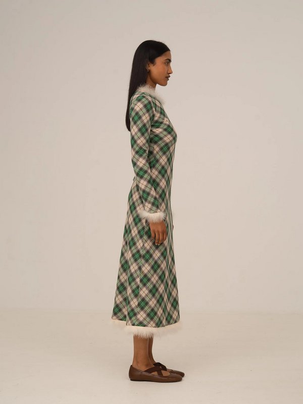 Clover Midi-Kleid mit grünem Karomuster