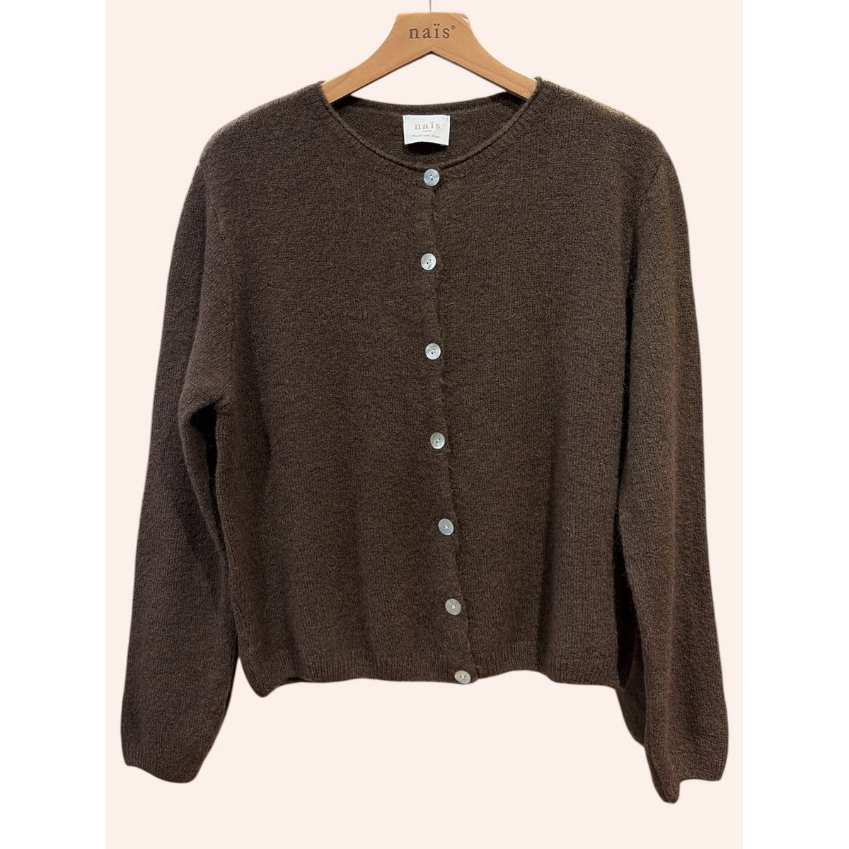 Cardigan col rond court boutonné en alpaga et laine