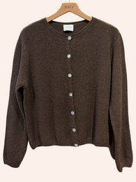 Cardigan col rond court boutonné en alpaga et laine
