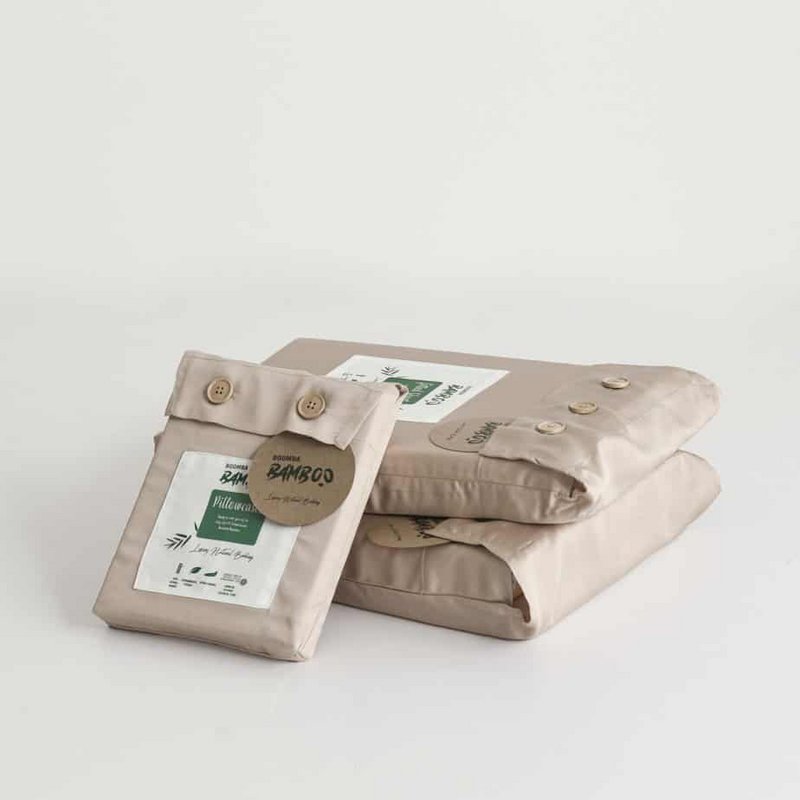 Beigefarbene Bambus-Kissenbezüge Premium – 400TC Tanboocel – 2er-Set – Weiches Taupe