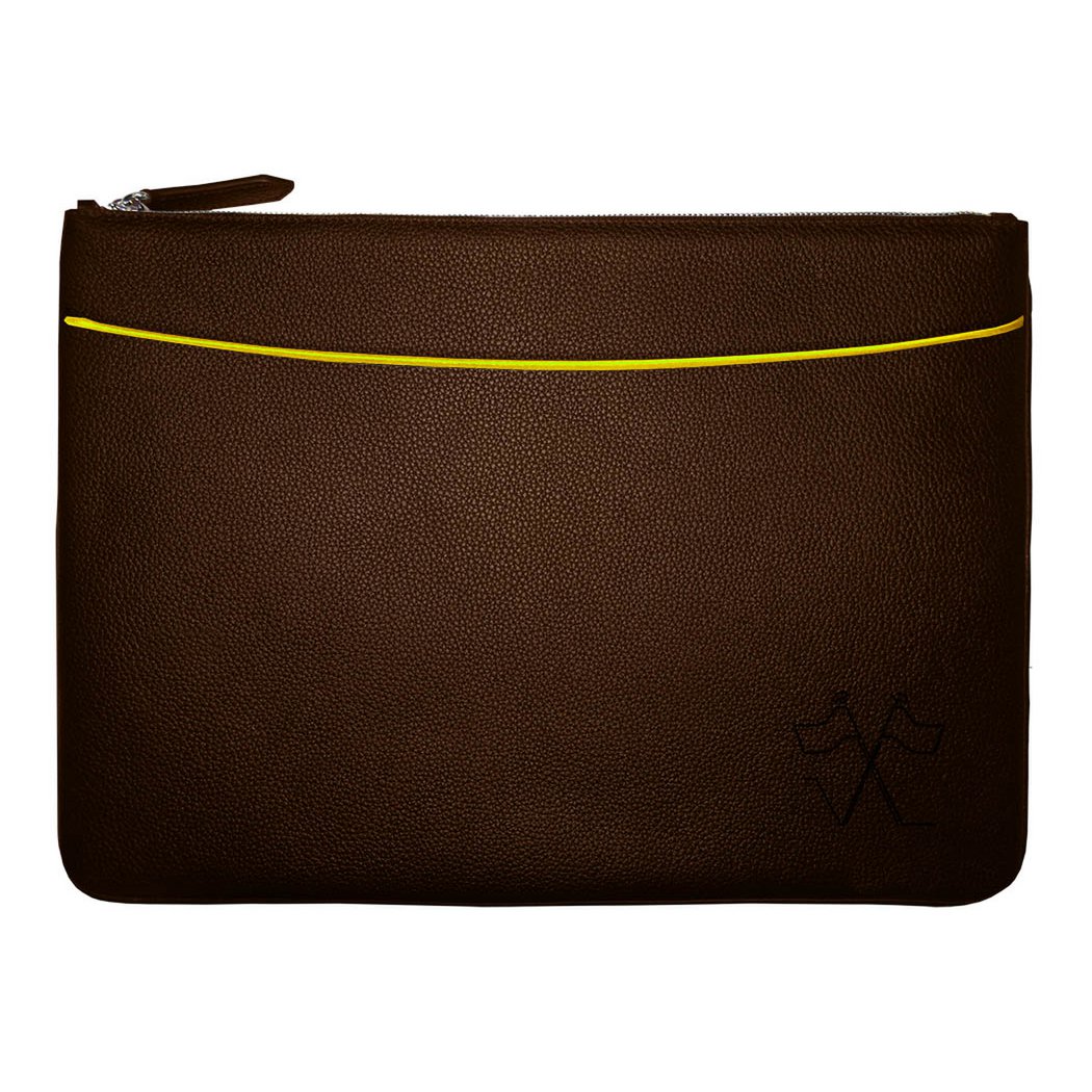 VUE LAC Laptoptasche mit brauner Fronttasche, 38 cm gelber Rand