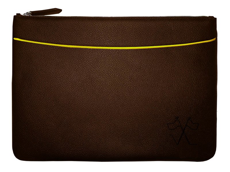VUE LAC laptop sleeve with brown front pocket, 38cm Yellow border
