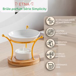 Simplicity Series perfume burner - Etna - Metal, Lacquered Ceramic and Bamboo - Gift Idea - Simple Modern Decoration