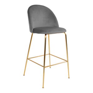 Lausanne Bar Chair - Velvet, Steel, Grey - Set of 2