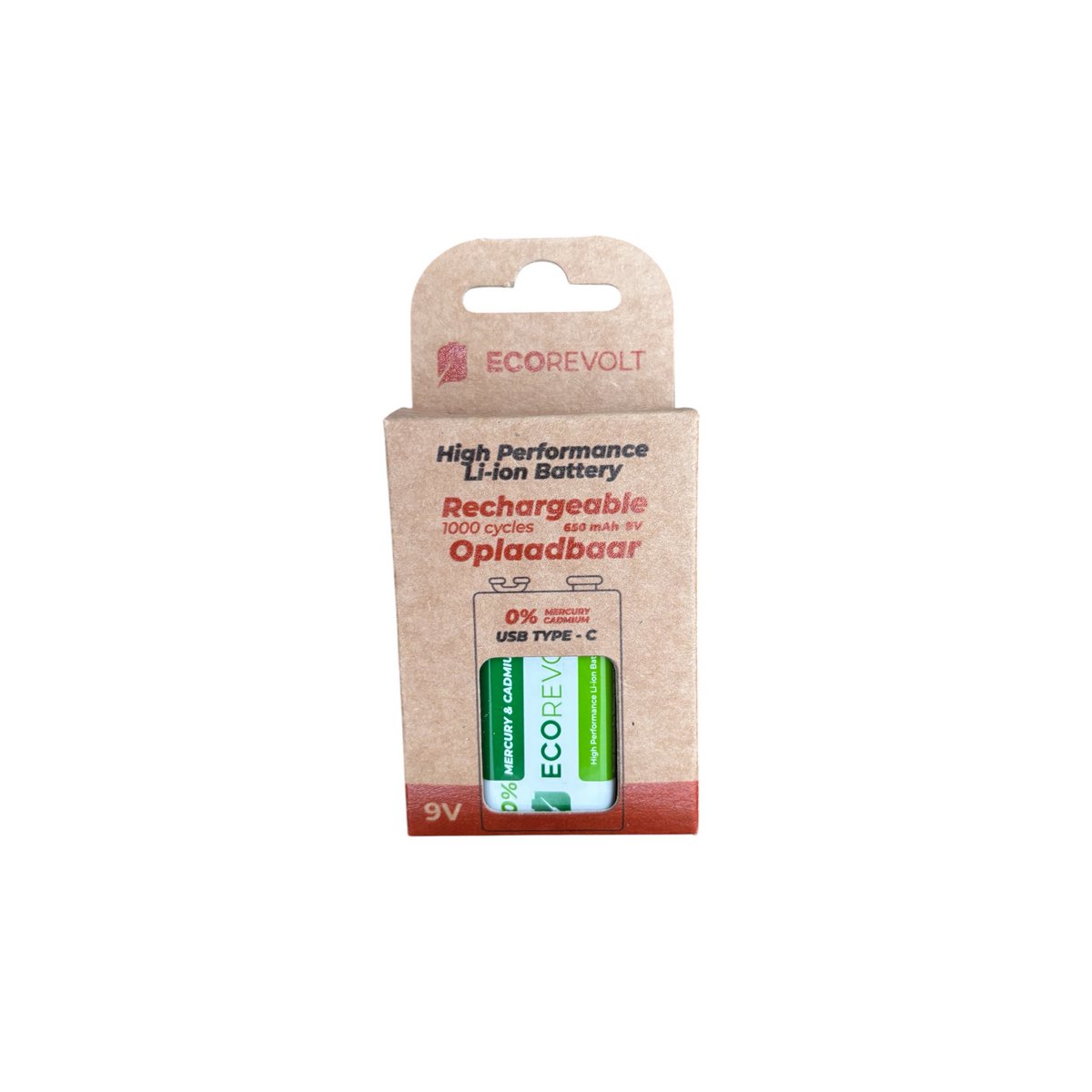 ECOREVOLT 9V – Pile rechargeable USB-C 650 mAh