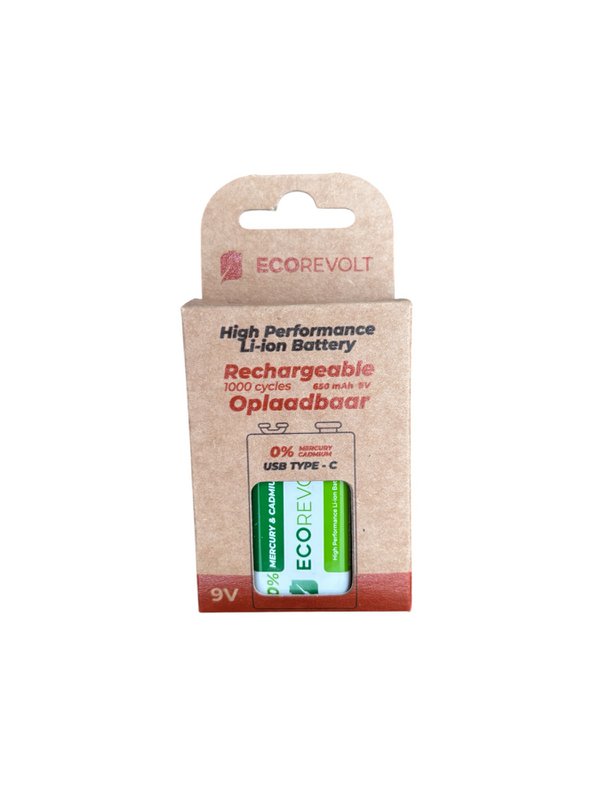 Ecorevolt 9V-Pile genopladelig USB-C 650 mAh