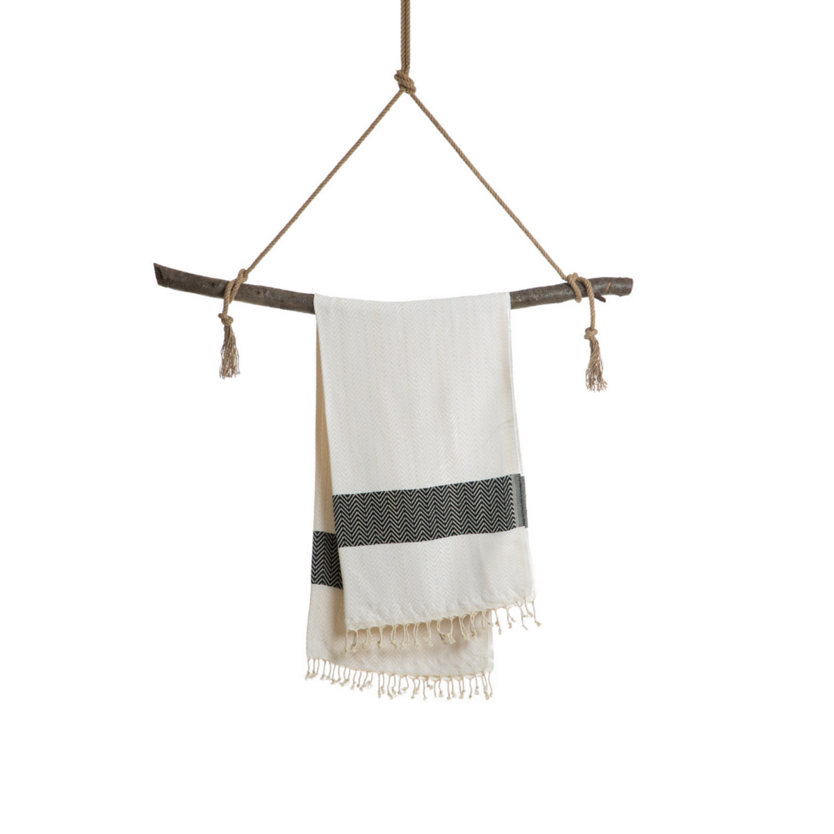 Asciugamano Spa Hammam in cotone ZAYA – Senza sabbia – Bianco / Nero - 180x100 cm