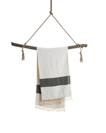 Asciugamano Spa Hammam in cotone ZAYA – Senza sabbia – Bianco / Nero - 180x100 cm