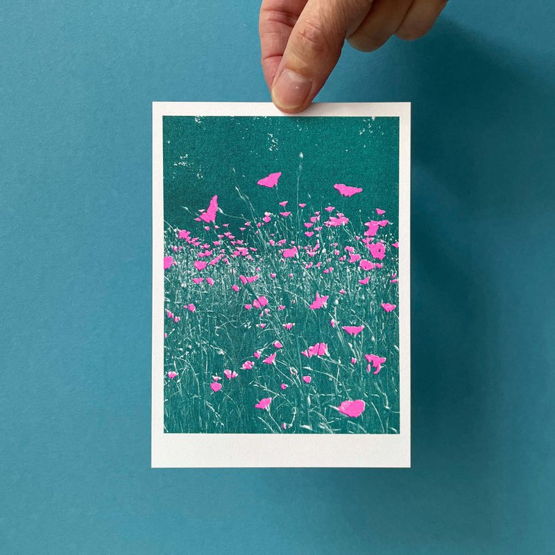 Riso Postkarte Kornblume, Risographie, DIN A6