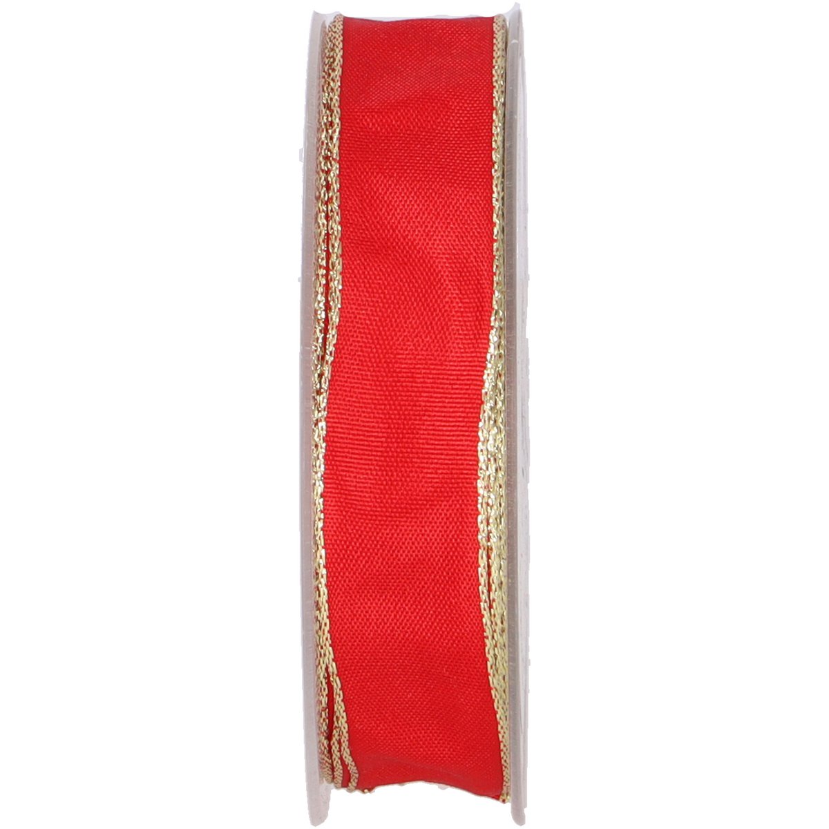 Taffeta ribbon with wire, W 25mm, L 25m, with gold edge,