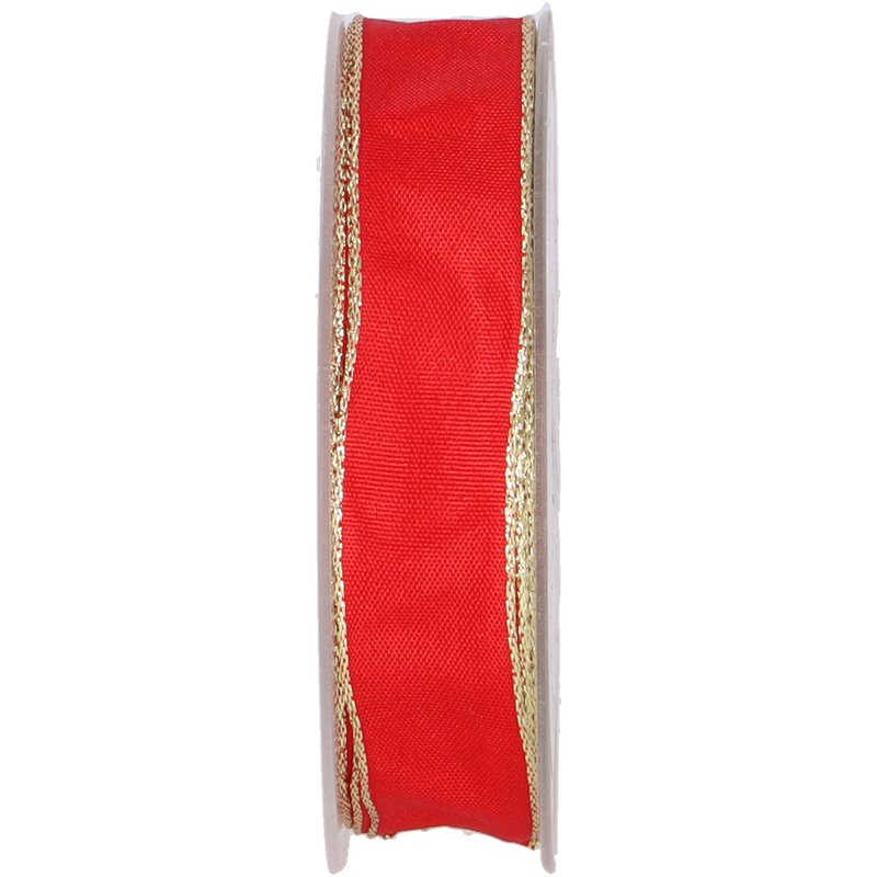 Taffeta ribbon with wire, W 25mm, L 25m, with gold edge,