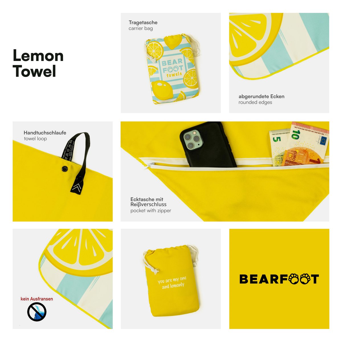 Microfiber beach towel - yellow lemon