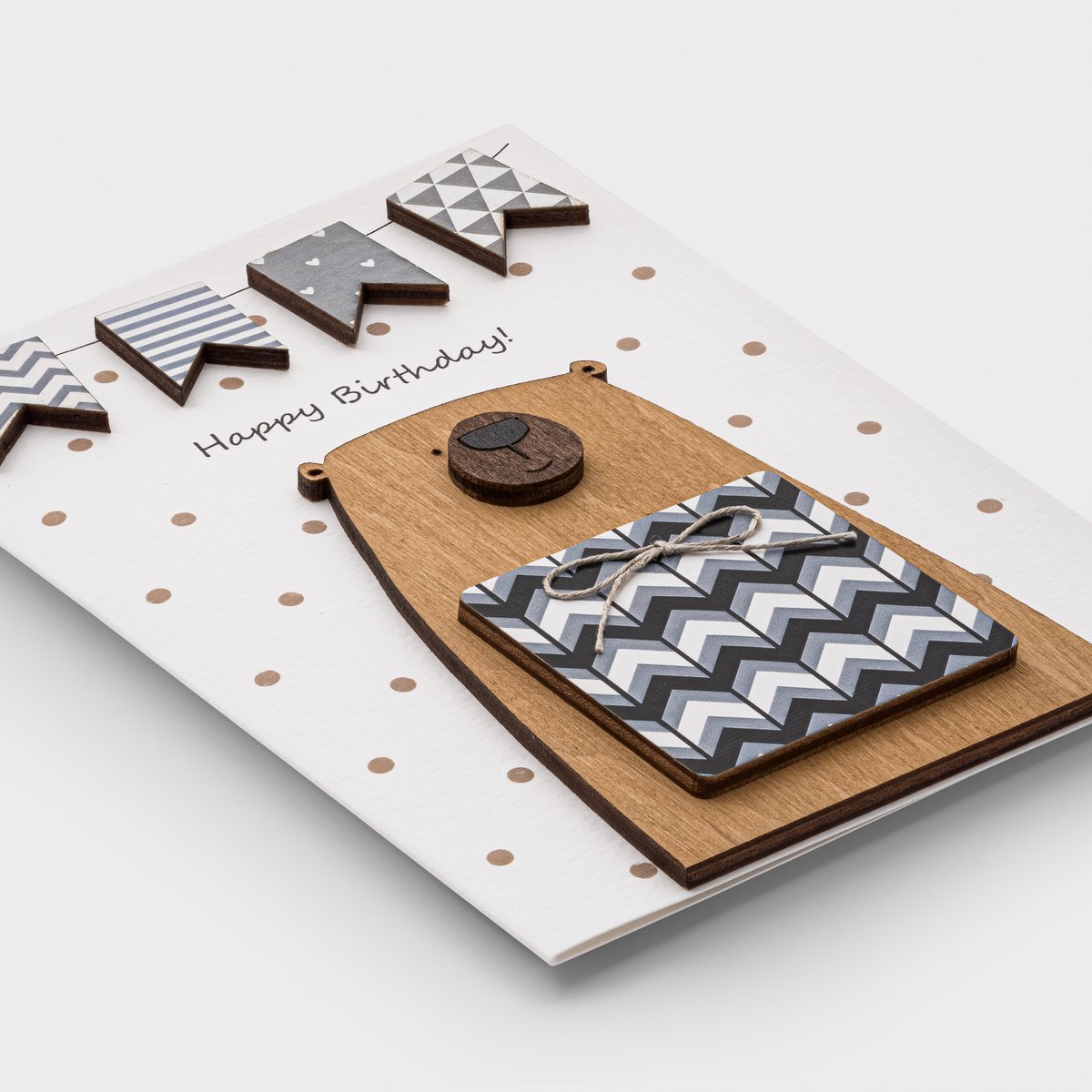 Handgemaakte 3D-verjaardagskaart – Beer met huidige groetencadeau
