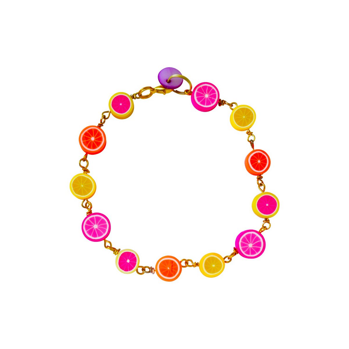 Citrus Bracelet, Lemon Orange Pink Grapefruit Charm Bracelet, Beaded Bracelet | by Ifemi Jewels