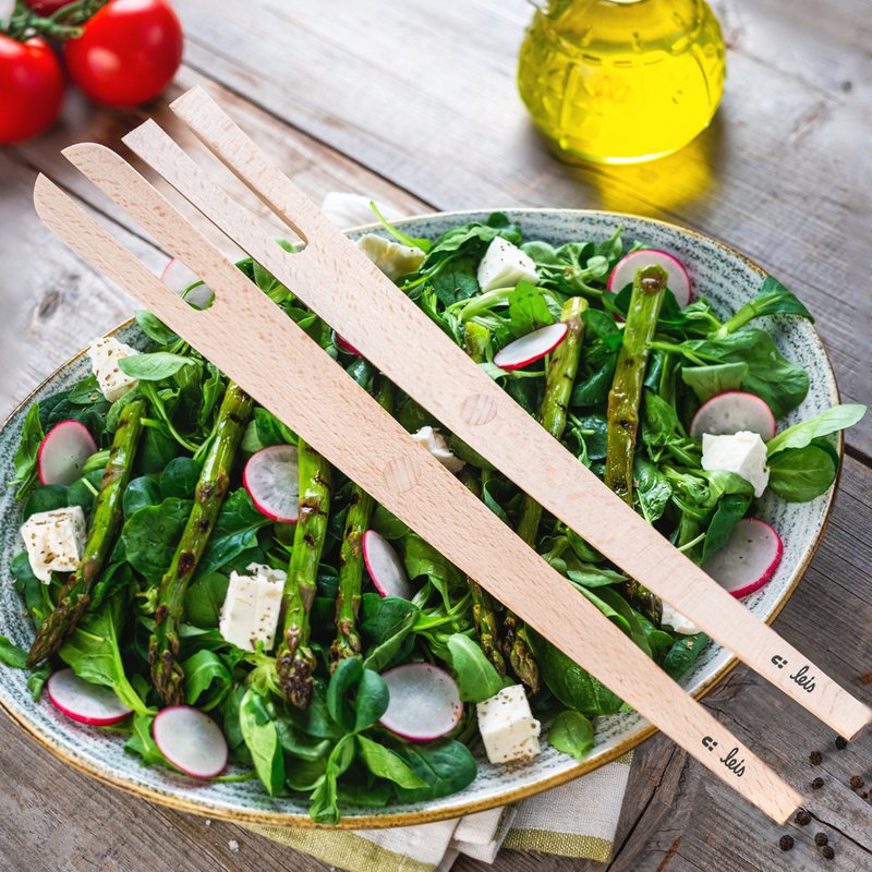 Magnetic wooden salad forks