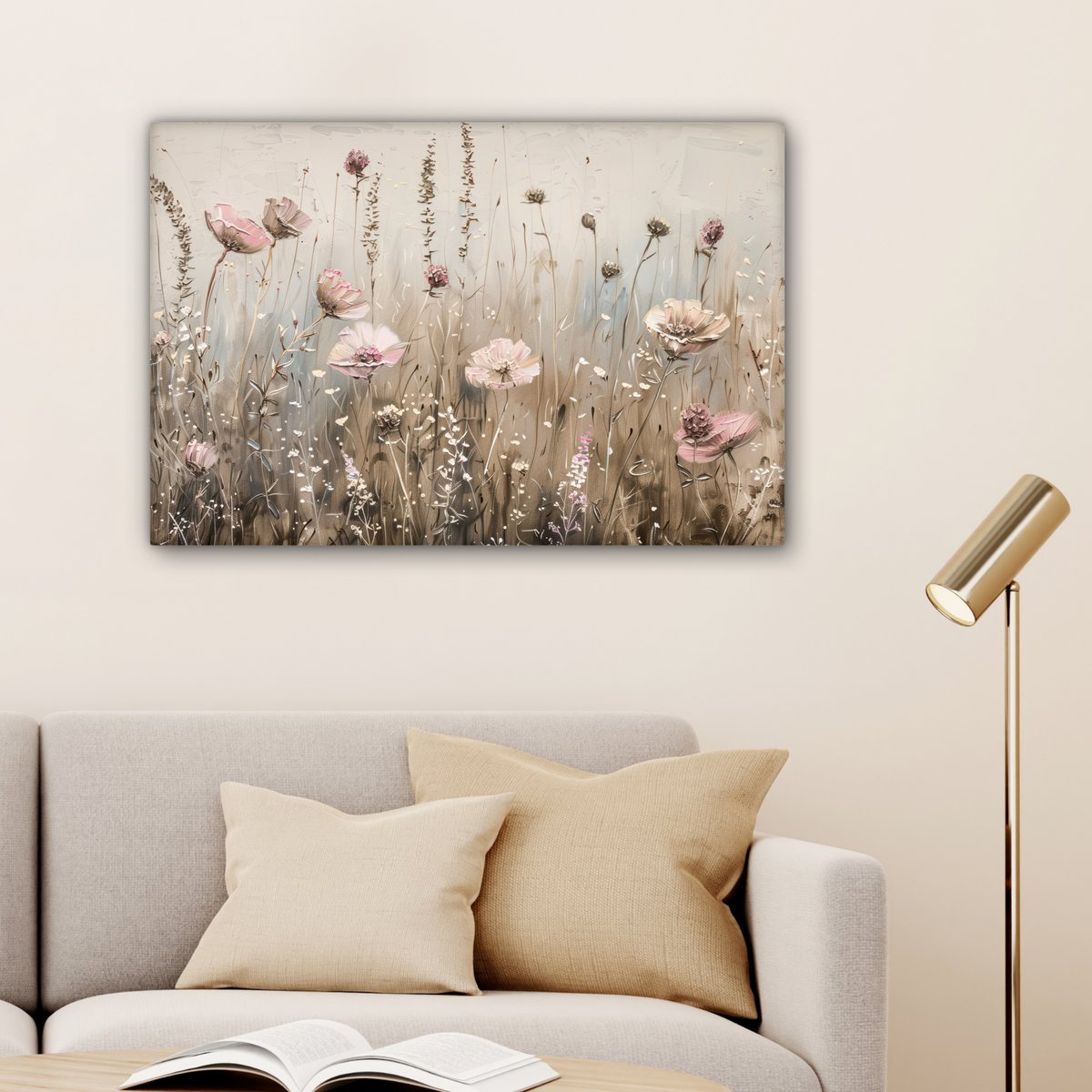 Pintura de lienzo - Decoración de pared - Flores - Rosa - Moderno - Beige