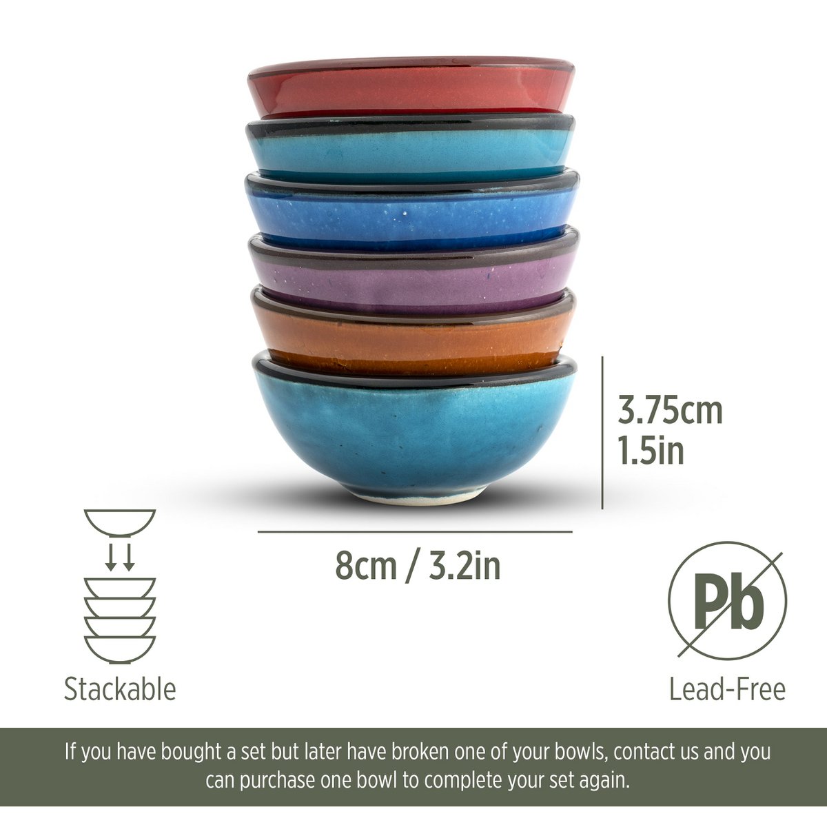 Zestaw 6 małych ozdobnych misek ceramicznych, wielokolorowy styl 8cm