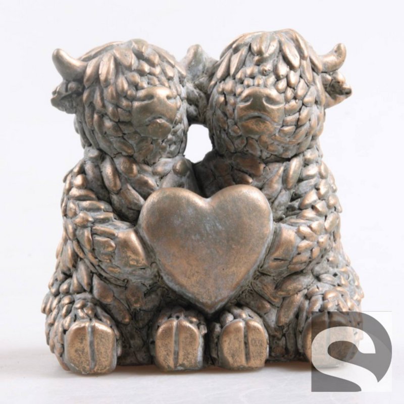 Hooglanders met hart goud 15,5x10,5x15,5