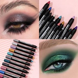 Rokerige Donkergroene Oogschaduw Potloodstift Waterdicht Parelmoer 12 Kleuren Metallic Glitter Oogschaduw Markeerstift Make-up Tool