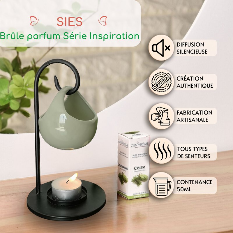Perfume Burner Inspiration Series - Seis - in Ceramic and Metal - Tealight Holder, Scented Wax Burner - Aromatherapy Diffusion Accessory