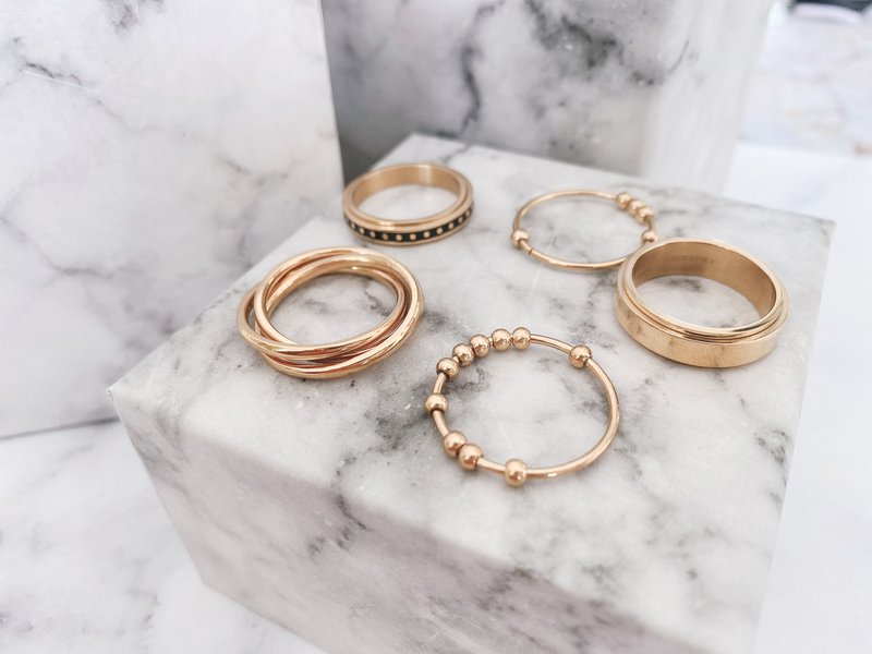 R1067 Rolling Anxiety Fidget Ring Rose Gold Stålfarve