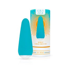 Turquoise-colored, sleek, and discreet mini vibrator for personal pleasure.