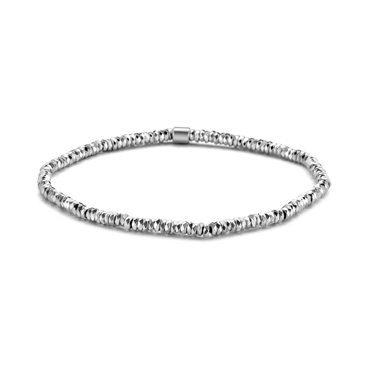 Frank 1967 7FB-0559 Kralen Armband - Heren - Rekbaar - 19 cm - Hematiet - 3 mm Doorsnee - Zilverkleurig