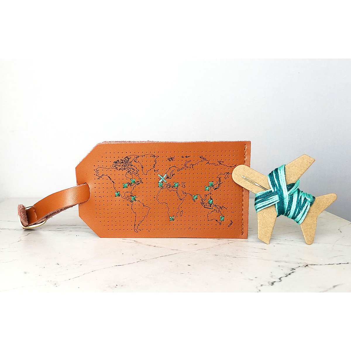 Étiquette à Bagage Stitch Map - Marron
