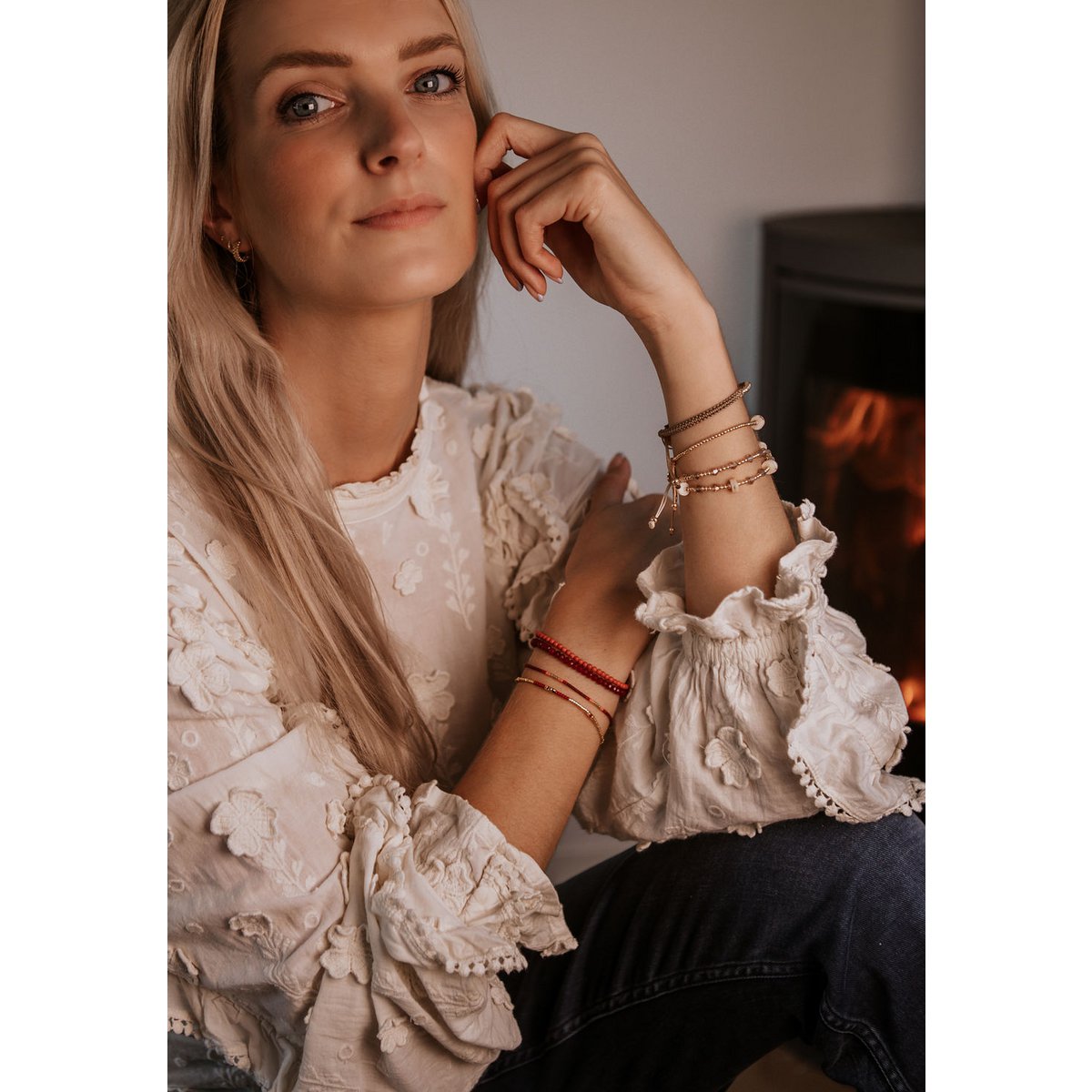 gold bracelet with red