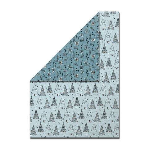 Gift paper DIN A2, printed on both sides, Christmas patterns in light blue and dark blue