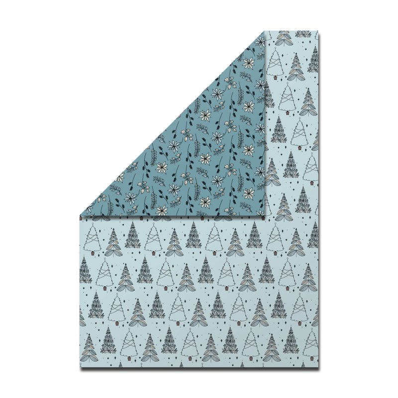 Gift paper DIN A2, printed on both sides, Christmas patterns in light blue and dark blue