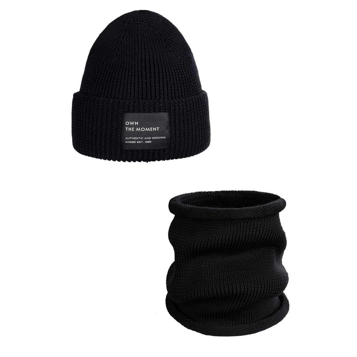 Hat and scarf set – 100% merino wool “BRIGID NEW” – BLACK