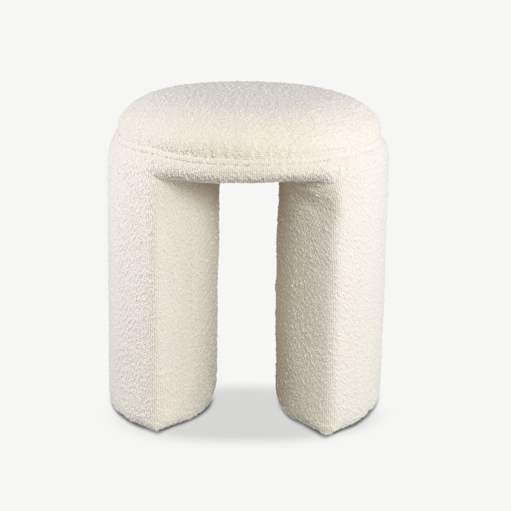 Josy Round Pouf, White Bouclé