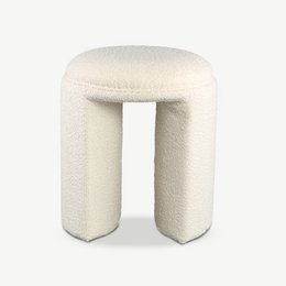Puf redondo Josy, bouclé blanco
