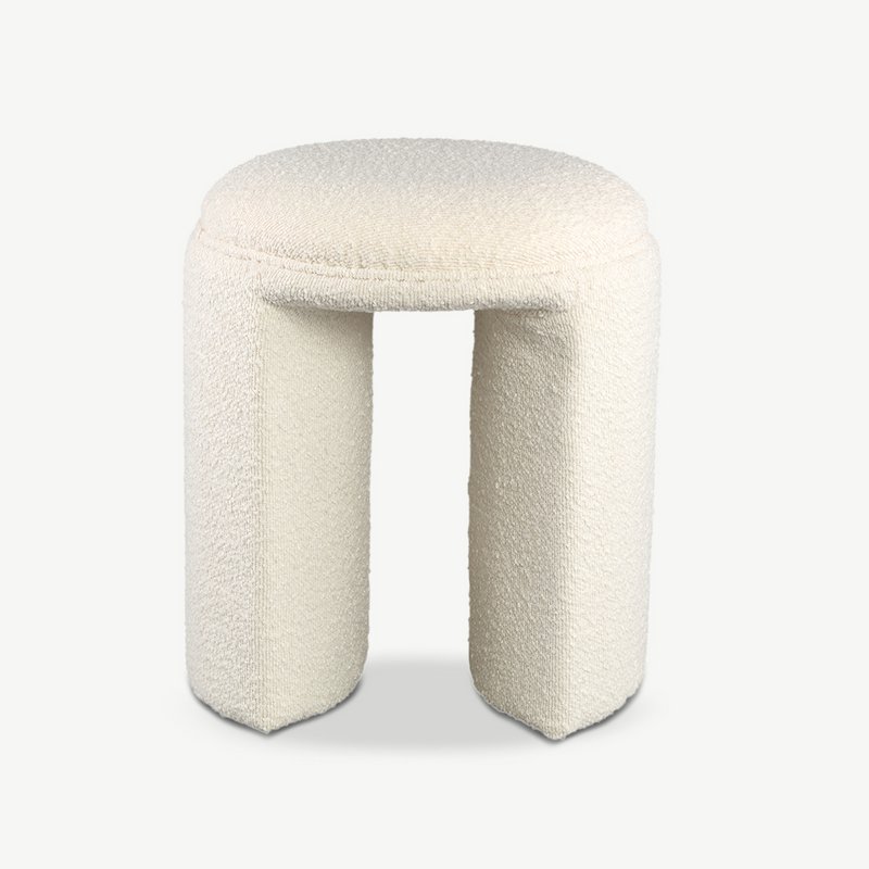 Josy Round Pouf, White Bouclé