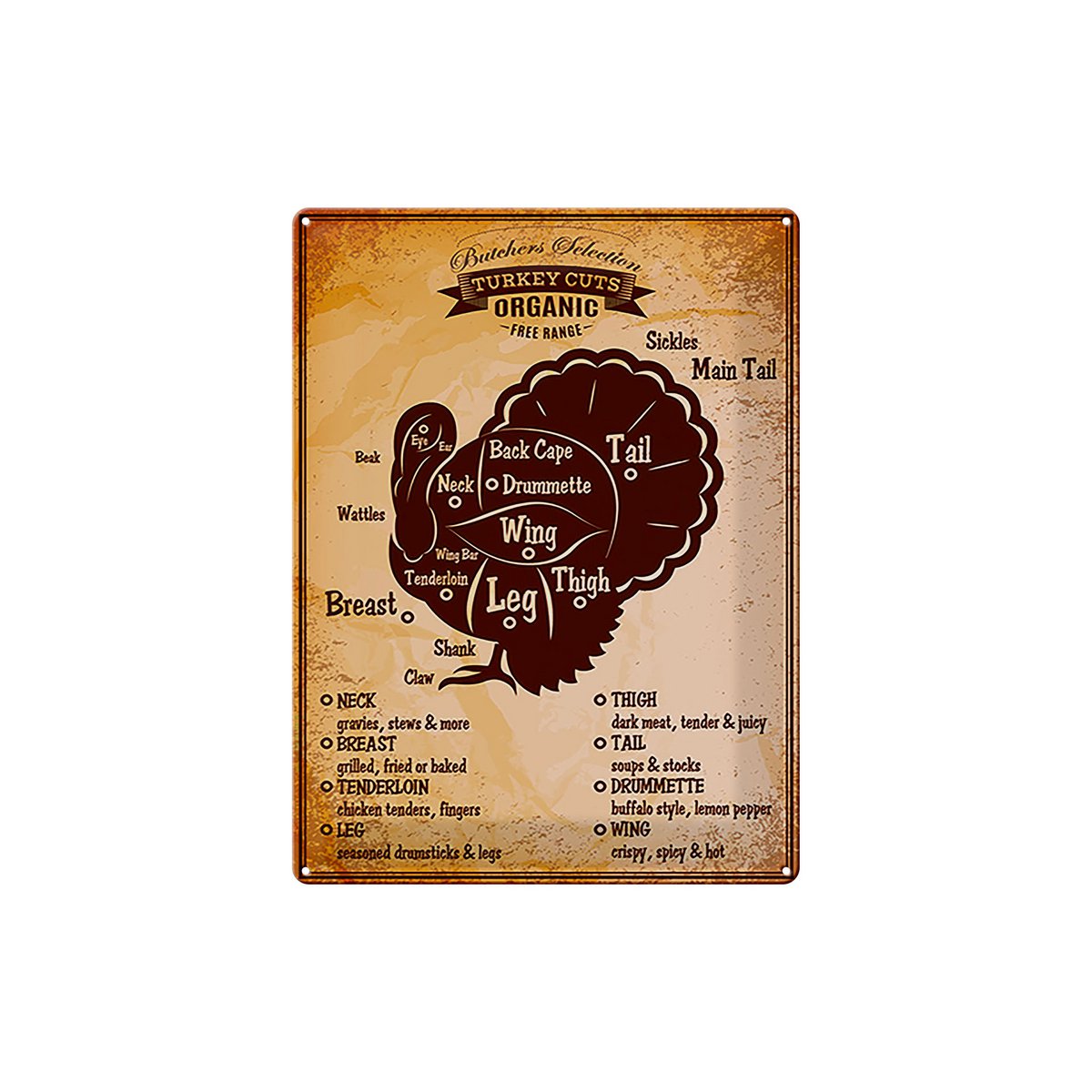 Tin sign butcher shop 30x40cm Turkey Turkey cuts Organic