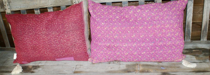 Housse de coussin Vintage Kantha 40x60 cm rose