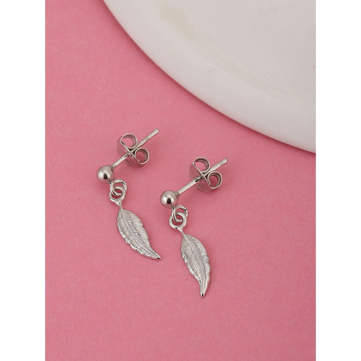 Drop Earrings | Rhodium Plated Leaf Sterling Length | Silver
