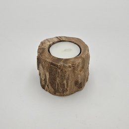 Portavelas de madera petrificada – Objeto natural único