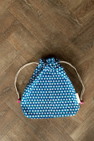 Stoffgeschenktüten Double Drawstring- Batik Collection - Indigo / Squares