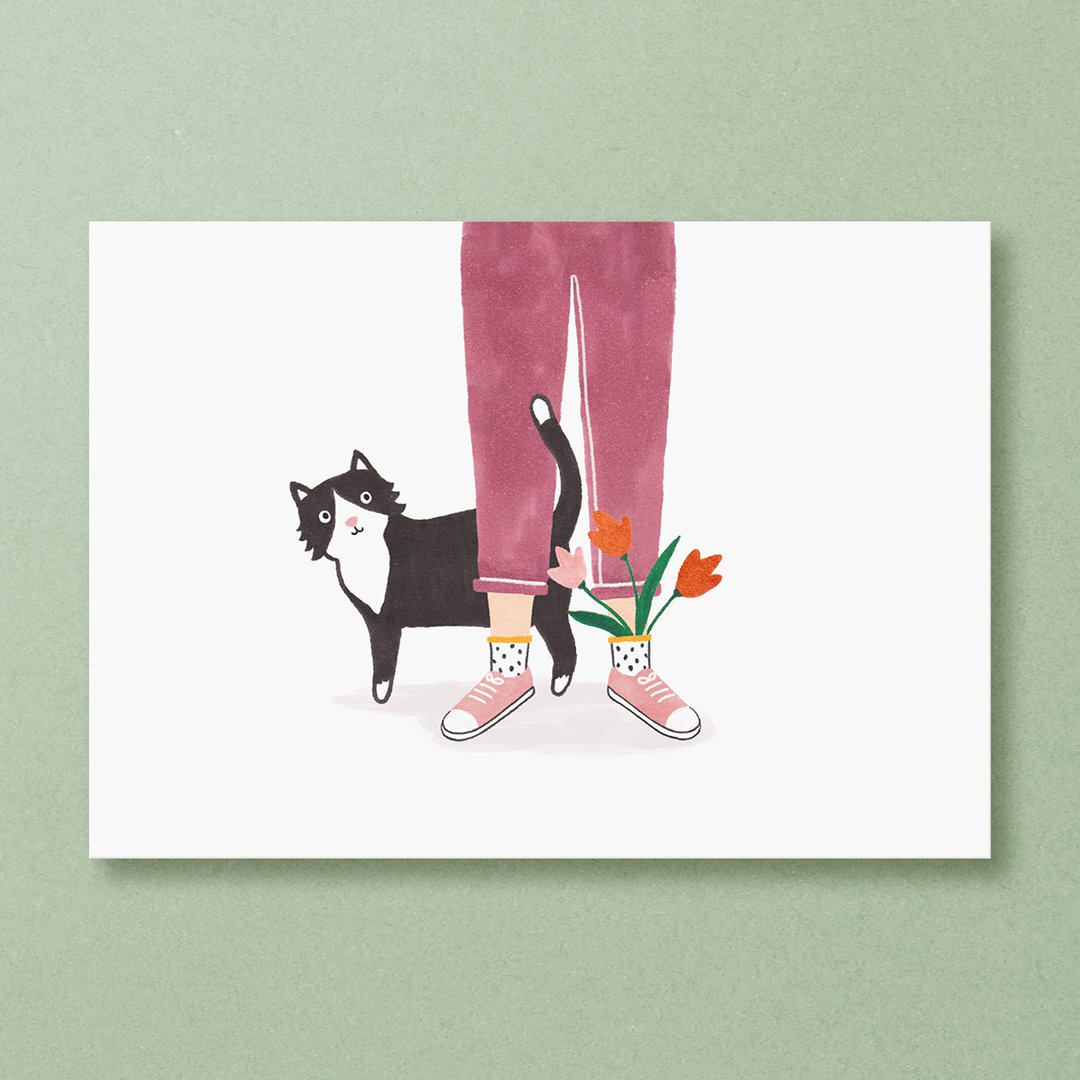 Postcard | Black Cat | Flowers