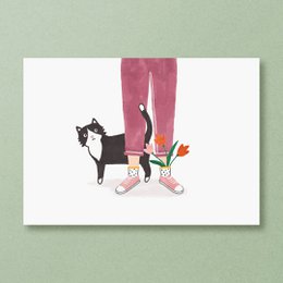 Postcard | Black Cat | Flowers
