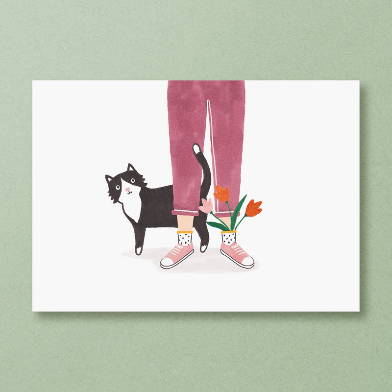 Postcard | Black Cat | Flowers