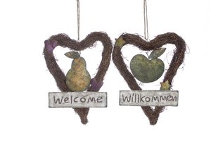Pendant apple/pear with brushwood heart 2 sort.