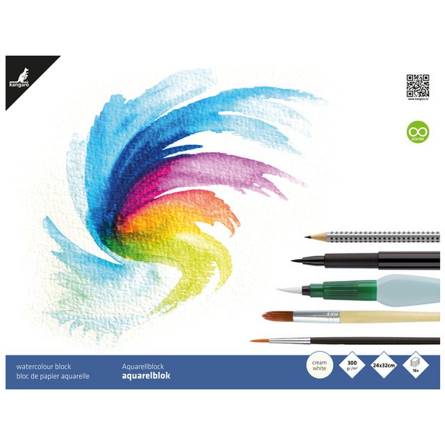 Aquarelpapier Kangaro 24x32cm 300 gr 16 vel, roomwit zuurvrij
